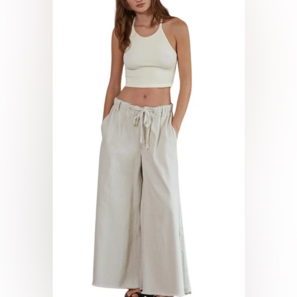 We The Free Pants - We the Free Free People Cream Wide-Leg Denim Pants XSMALL